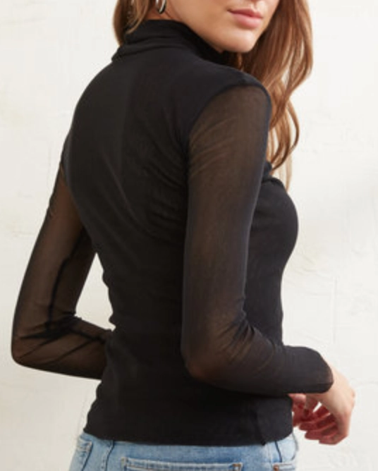 Free People Double Layer Mesh Turtleneck Top