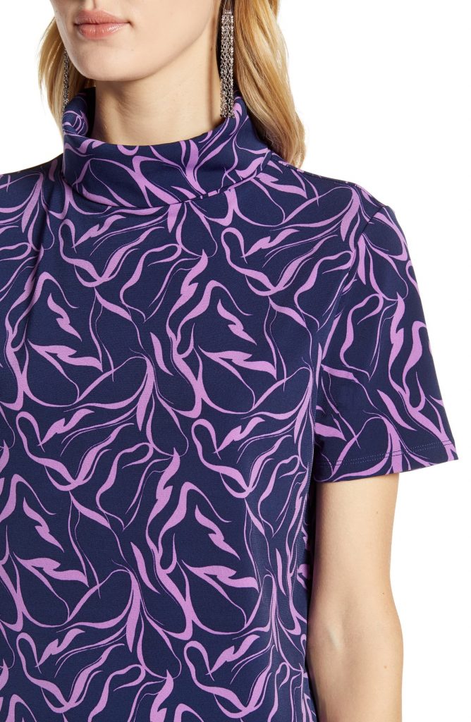 Halogen Print Short Sleeve Turtleneck Top