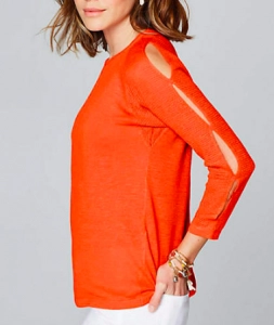 JJill linen and rayon sweater has arm cutouts that don't show too much skin