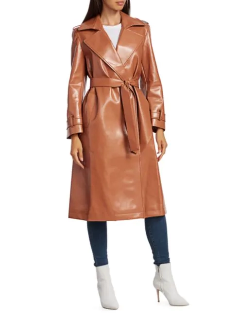 Vegan leather trench coat with a 70s vibe