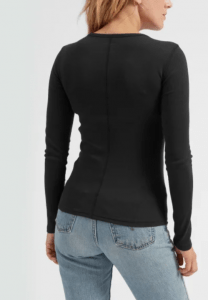 This classic long-sleeve shirt will flatter nay body type!