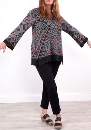 geometric print on one side of the reversible tunic sweater