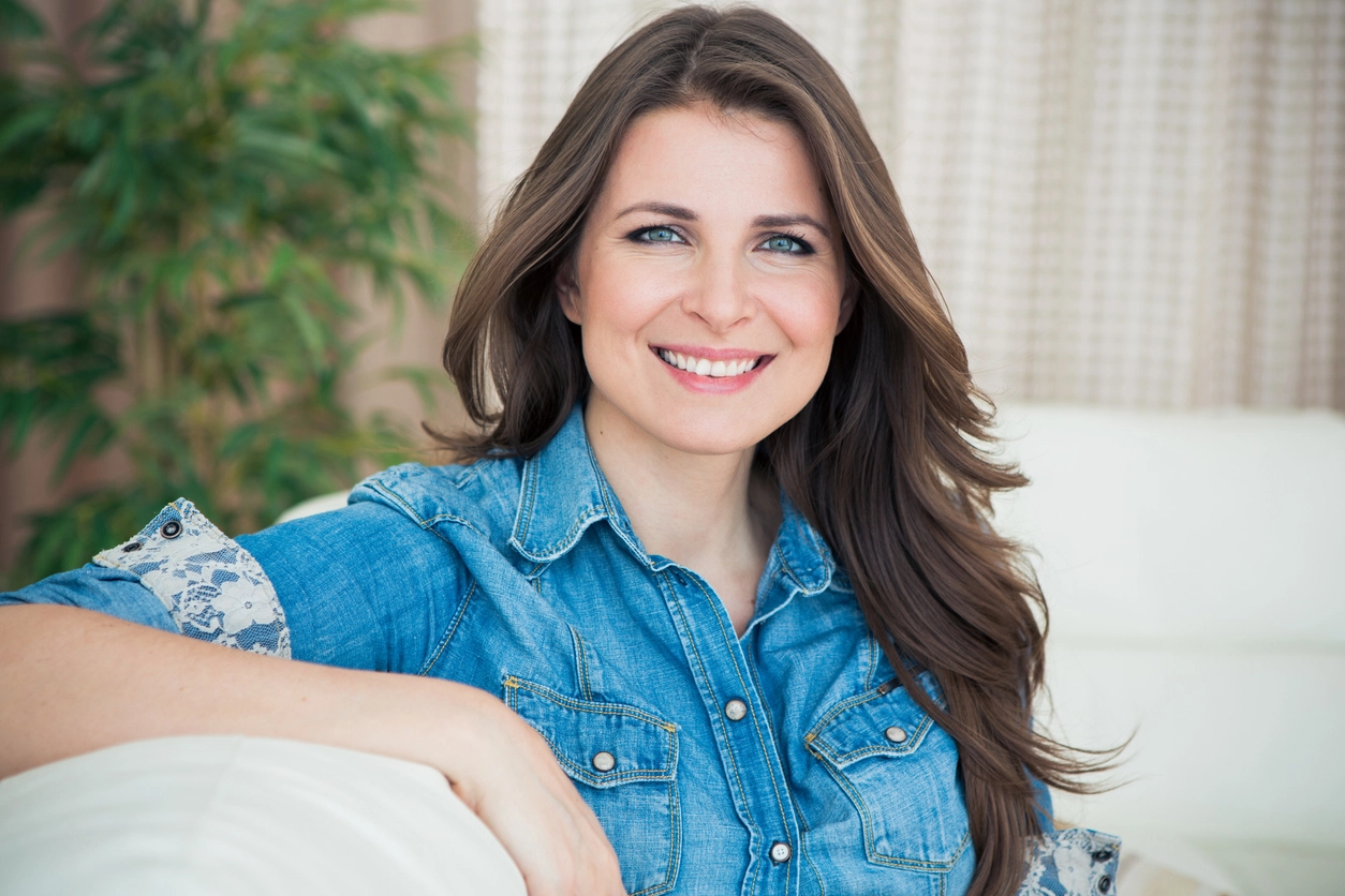 Woman with long brunette hair