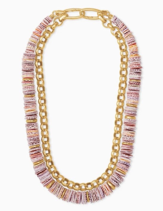 Lila Vintage Gold Multi Strand Necklace in Coral Mix