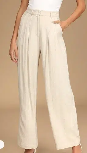 Never Miss Beige High-Waisted Wide-Leg Pleated Trouser Pants