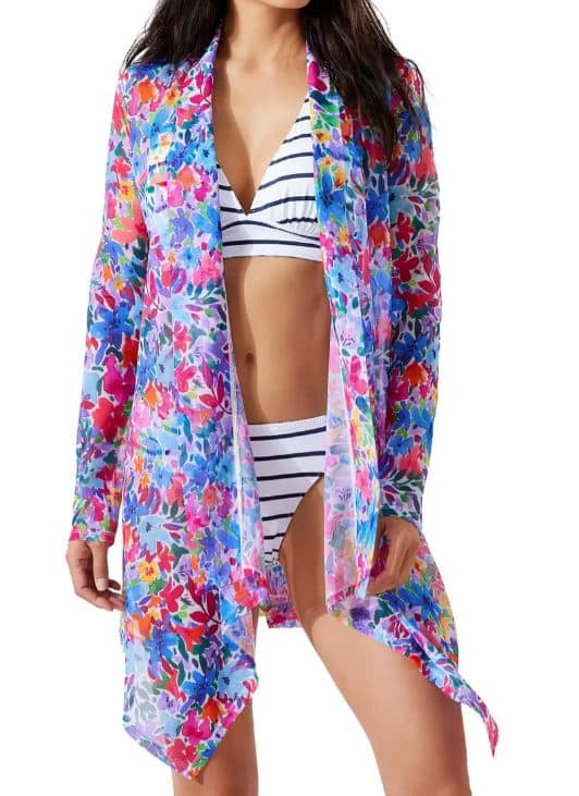 Watercolor Floral Open Front Cover-Up Shirt
