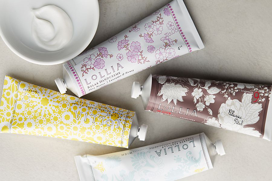 lollia hand cream packaging