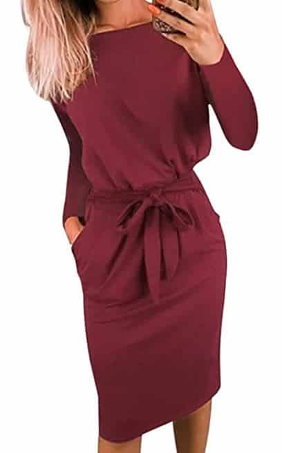 Long Sleeve Party Bodycon Sheath Belted Dress