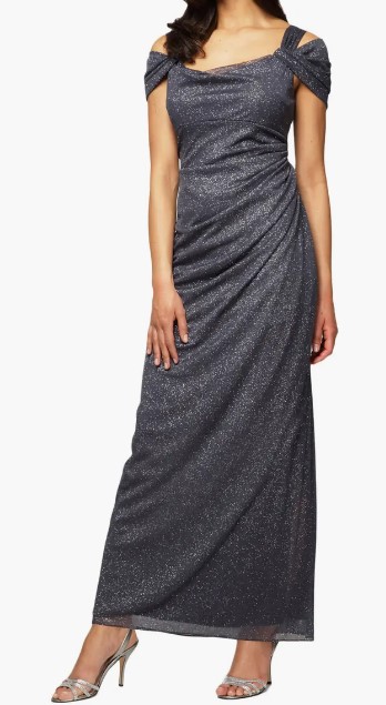 Alex Evenings Cold Shoulder Ruffle Glitter Chiffon Gown (8 colors), $119.25 (was $159)