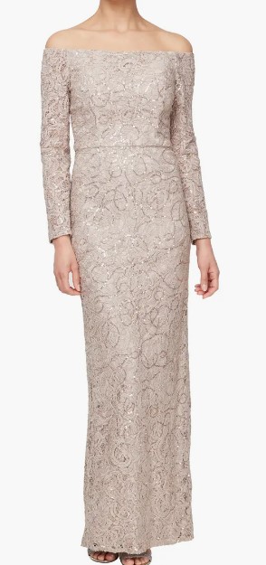 Alex Evenings Floral Embroidered Sequin Off the Shoulder Long Sleeve Gown, $229