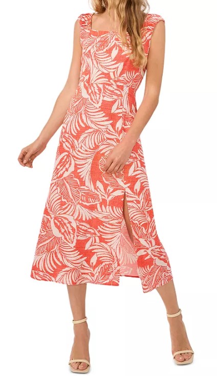 CeCe Square Neck Ruched Strap Midi Dress, $139