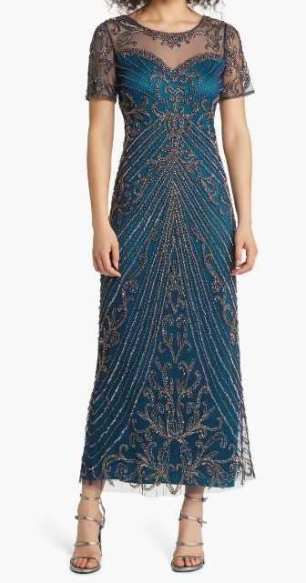 Pisarro Nights Illusion Beaded Mesh Column Gown (2 colors), $268