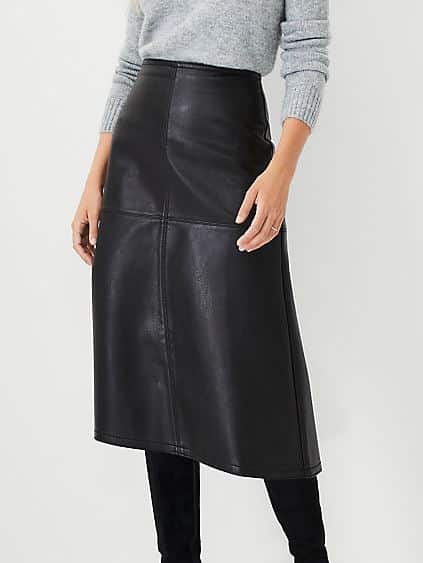 Seamed Faux Leather A-Line Skirt