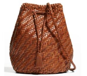 Woven Leather Bucket Crossbody Bag