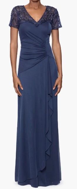 Xscape Evenings Beaded Short Sleeve Ruched Gown, $278
