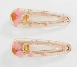 ASOS DESIGN 2-pack hair clips with pink trapped flowers