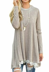 Long Sleeve Lace Splicing Swing Shirt Dresses Long Tunic
