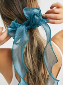 Pieces organza hair tie with bow in blue