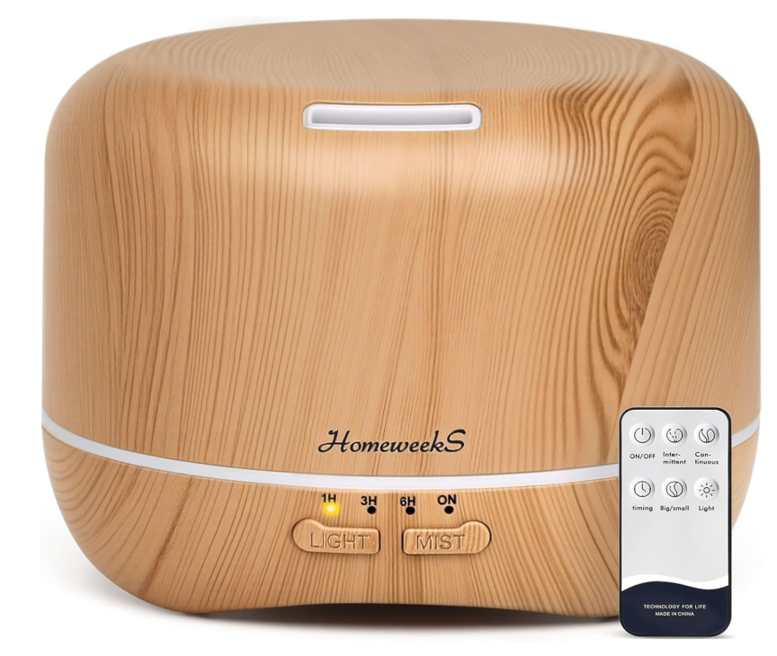 Homeweeks 300ml Essential Oil Diffuser, Quiet Aromatherapy Mist Diffusers for Essential Oils Remote Control (5 colors) $15.99