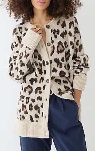 Oversized cardigan sweater in leopard print