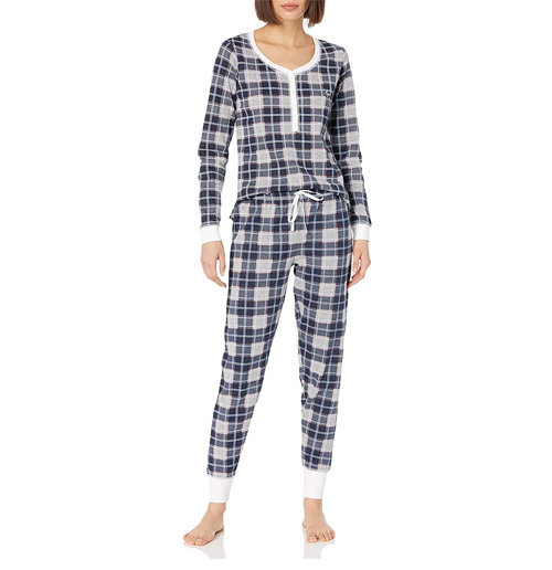 Woman wearing Tommy Hilfiger Thermal Long-Sleeve Ski Pajama Set