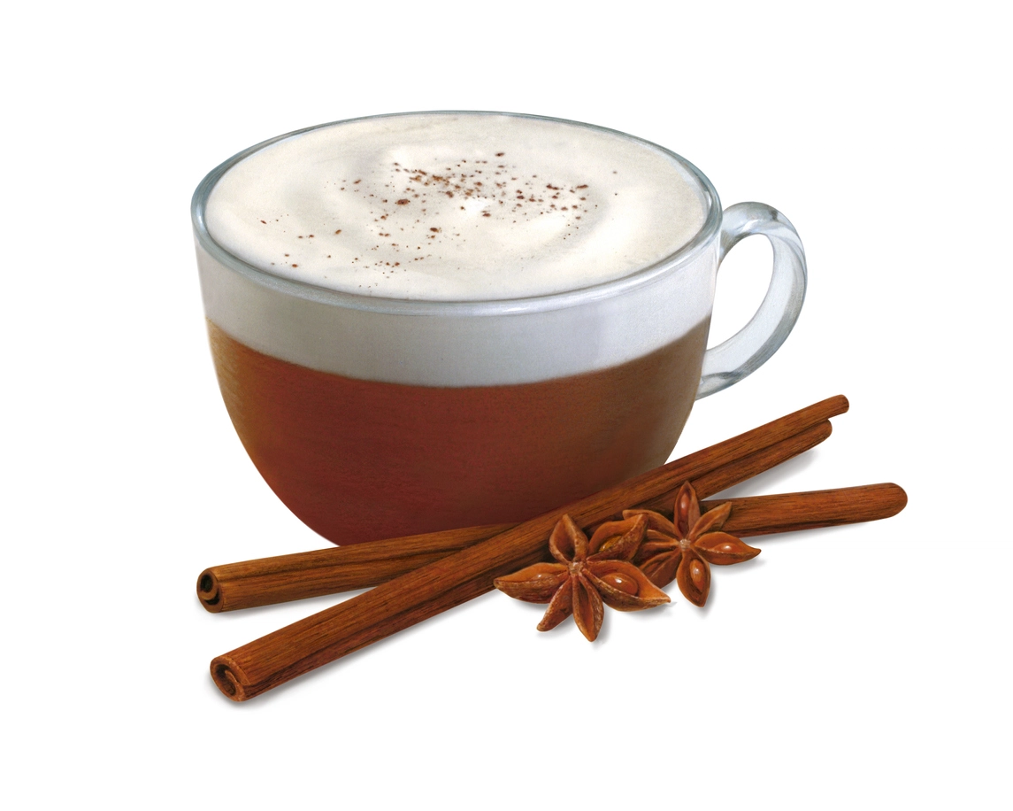 Pumpkin spice latte with cinnamon sticks