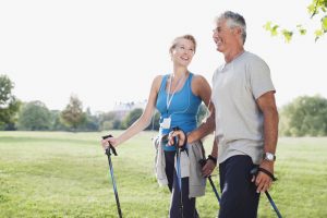 Mature Couple Nordic Walking