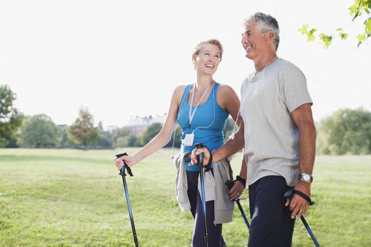 Mature Couple Nordic Walking