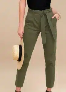Leo Olive Green Tie-Waist Cropped Pants