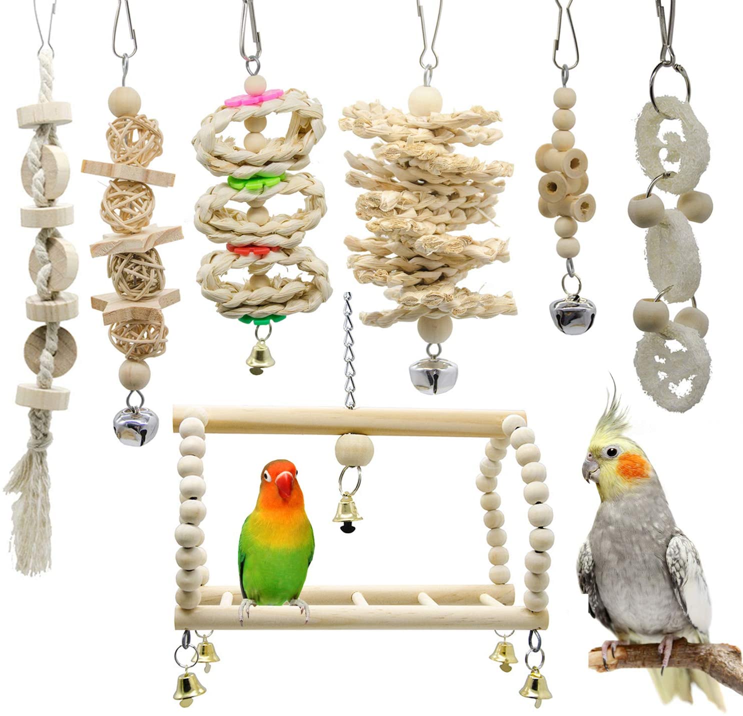 Deloky 7 Packs Bird Parrot Swing Chewing Toys and gifts for pets