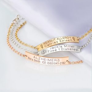 JewelryBlues Medical ID Bracelet Medical ID Bracelet Women, Personalized Sterling silver, 14K Gold filled, Rose Gold Medical alert bracelets, Medic alert jewelry, $36