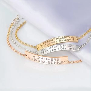 JewelryBlues Medical ID Bracelet Medical ID Bracelet Women, Personalized Sterling silver, 14K Gold filled, Rose Gold Medical alert bracelets, Medic alert jewelry, $36