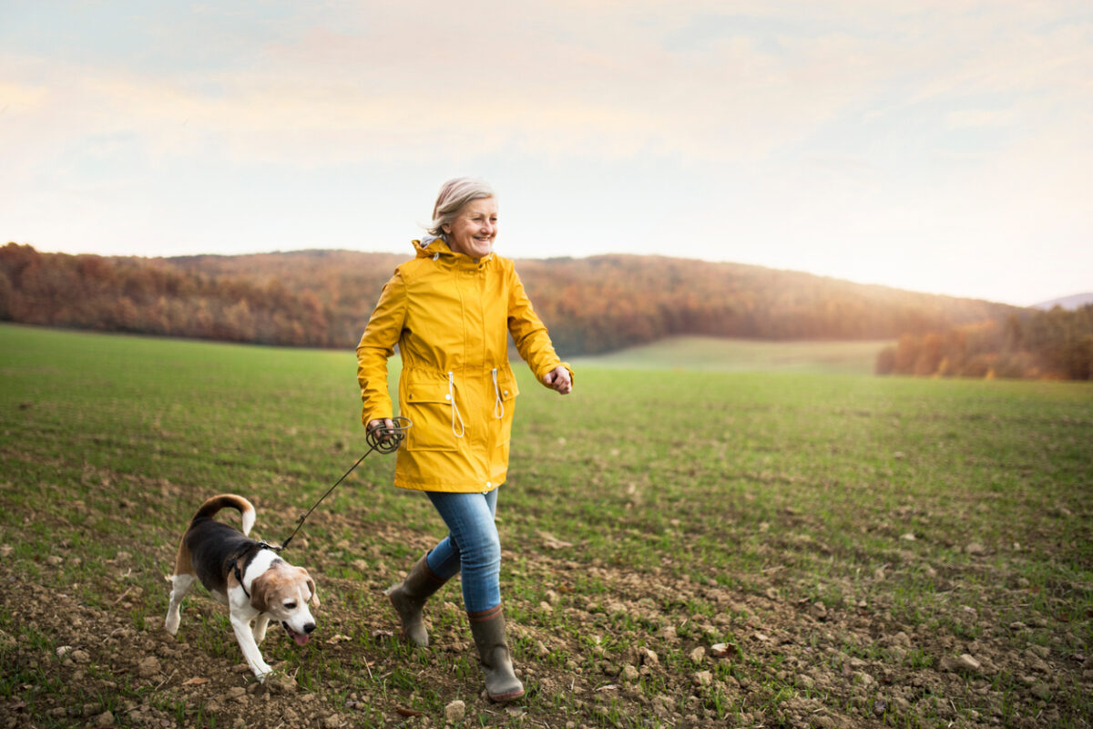 woman with her dog out for a walk
