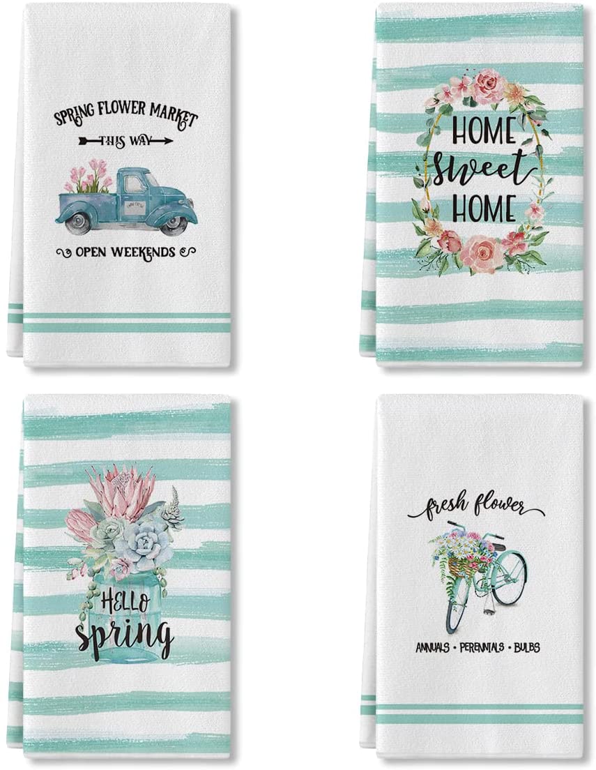 Artoid Mode Watercolor Stripes Flower Bottle Wreath Kitchen Dish Towels