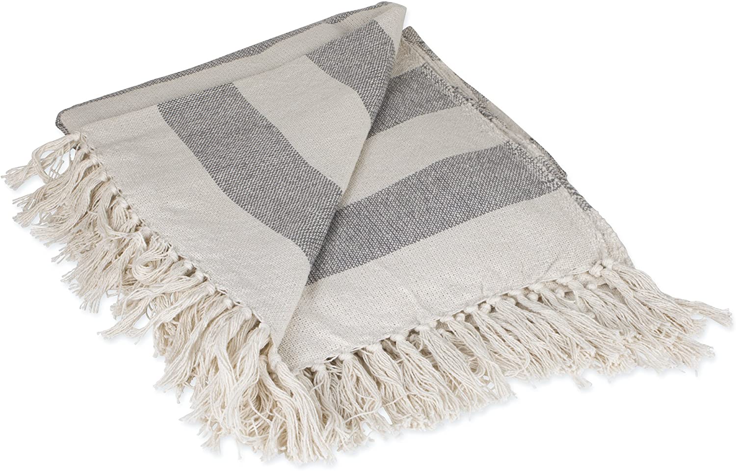 Rustic Farmhouse Cotton Cabana Striped Blanket Throw