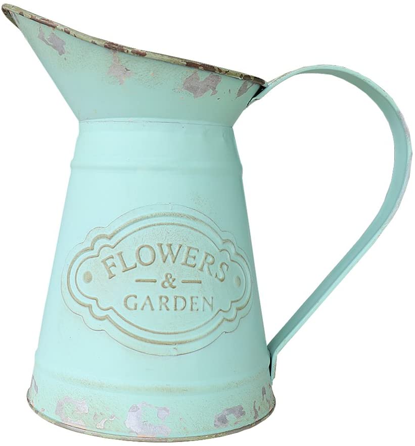 VANCORE Shabby Chic Metal Jug Vase Pitcher Flower Holder for Home Decoration