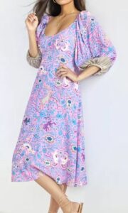 Anthropologie Plenty by Tracy Reese Puff-Sleeve Midi Dress
