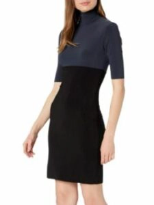 Norma Kamali Women's Spliced Slim Fit Short Sleeve Turtle Dress to Knee