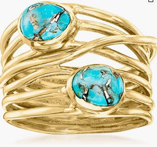Ross-Simons Turquoise Highway Ring in 18kt Gold Over Sterling