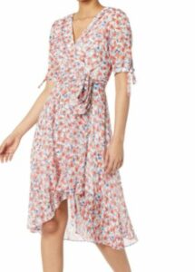 Tommy Hilfiger Robe mi-longue en mousseline de soie à manches quart et surplis pour femme