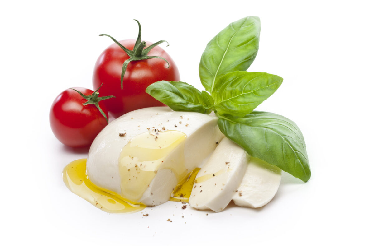 Fresh mozzarella with tomato and basil