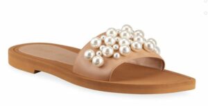 Stuart Weitzman Goldie Pearly Stud Flat Slide Sandals