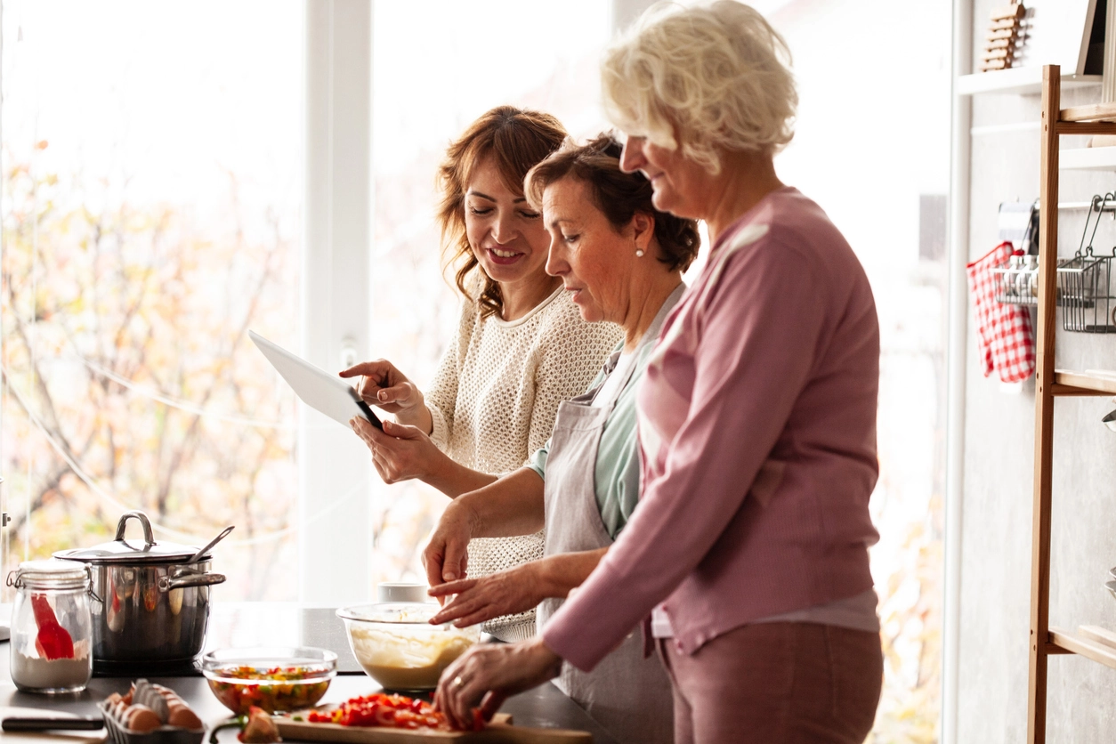 Friends cooking together