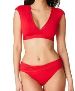Behind The Seams Surplice V-Neck Cap Sleeve Cropped Swim Top
