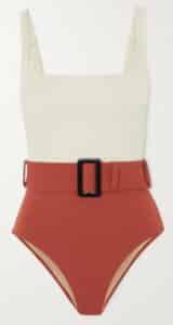 Cassandra belted two-tone stretch-ECONYL swimsuit