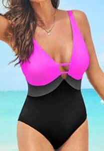 Colorblock V Neck One Piece