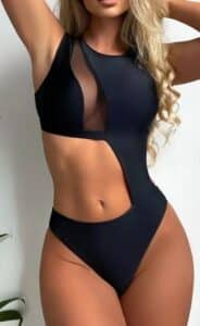 Cut out Contrast Mesh One Piece Swimsuit