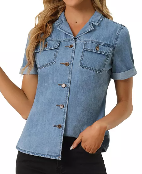 Denim Collared Short Sleeve Shirt (4 colors), $50.49