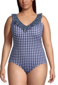 Draper James x Lands' End Women's Plus Size Chlorine Resistant Ruffle V-neck One Piece Swimsuit