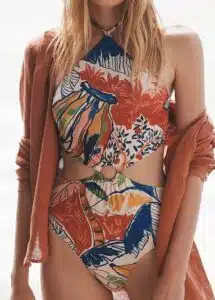 Farm Rio Cutout Halter One-Piece Swimsuit